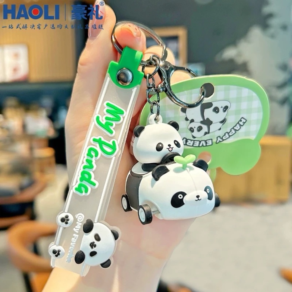 Cute Panda in a car Keychain with Green Accents - Picture 2 of 6
